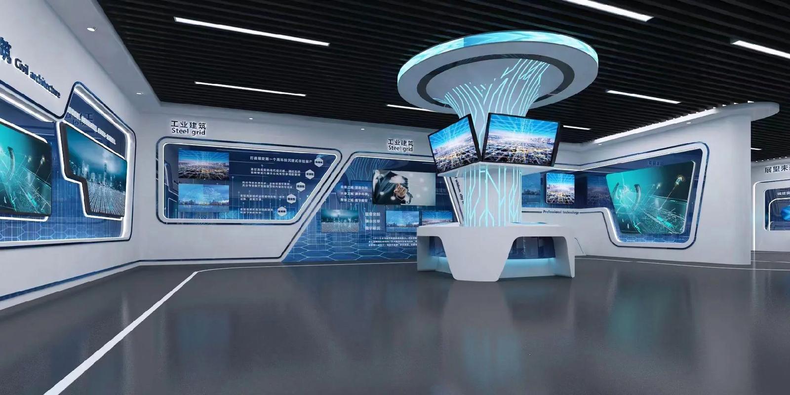 企业科技展厅设计案例 经典蓝白配色与多媒体展项的融合